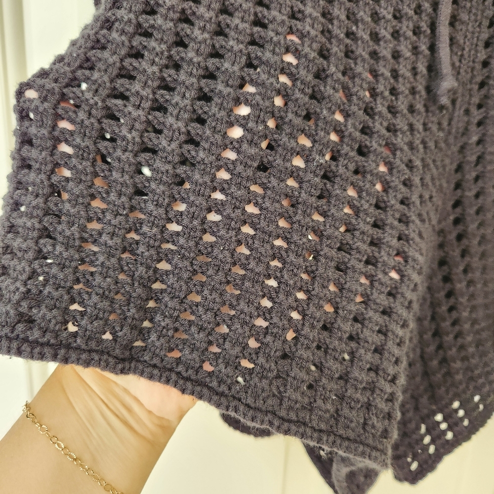 Comfy Crocheted Boho Shorts Black Drawstring Tie Beach Pool Lounge Cute XXL - Picture 7 of 13